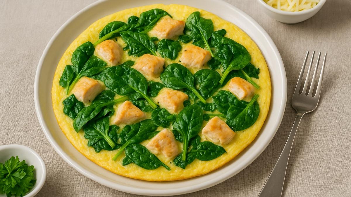 Омлет с куриной грудкой и шпинатом Омлет с куриной грудкой и шпинатом