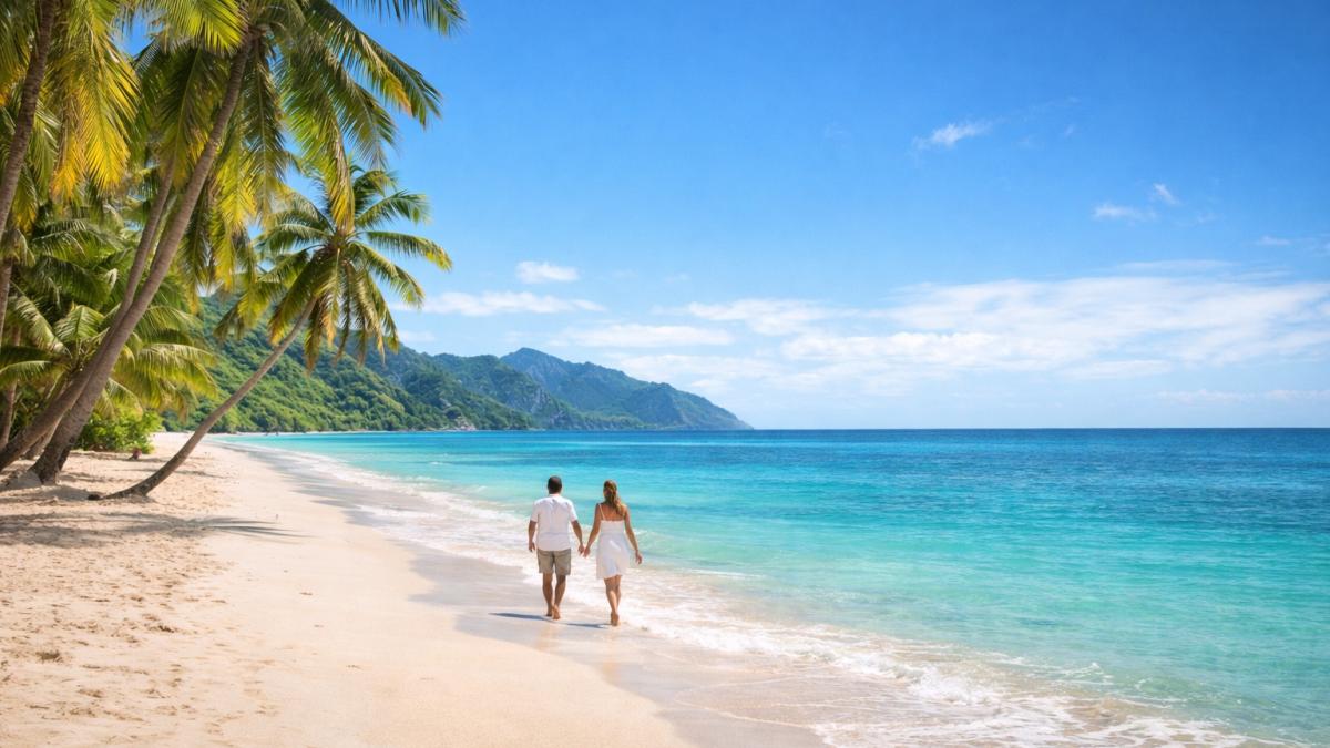 Пляж с пальмами