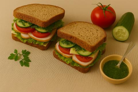 Эксперты по здоровому питанию советуют сэндвич с курицей, овощами и зеленью как источник белка и витаминов