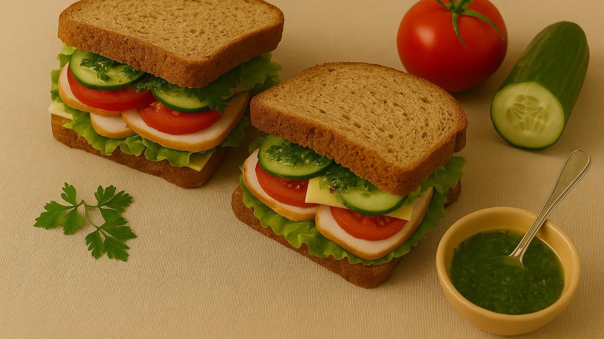 Сэндвич с копчёной курицей и травяной заправкой