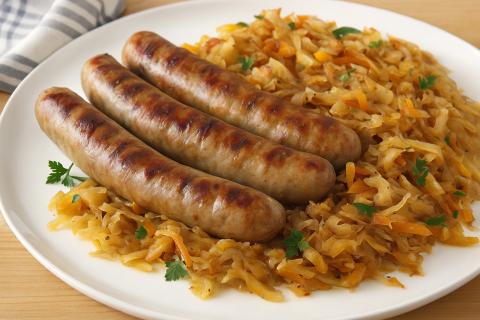 Немецкие колбаски с тушёной капустой