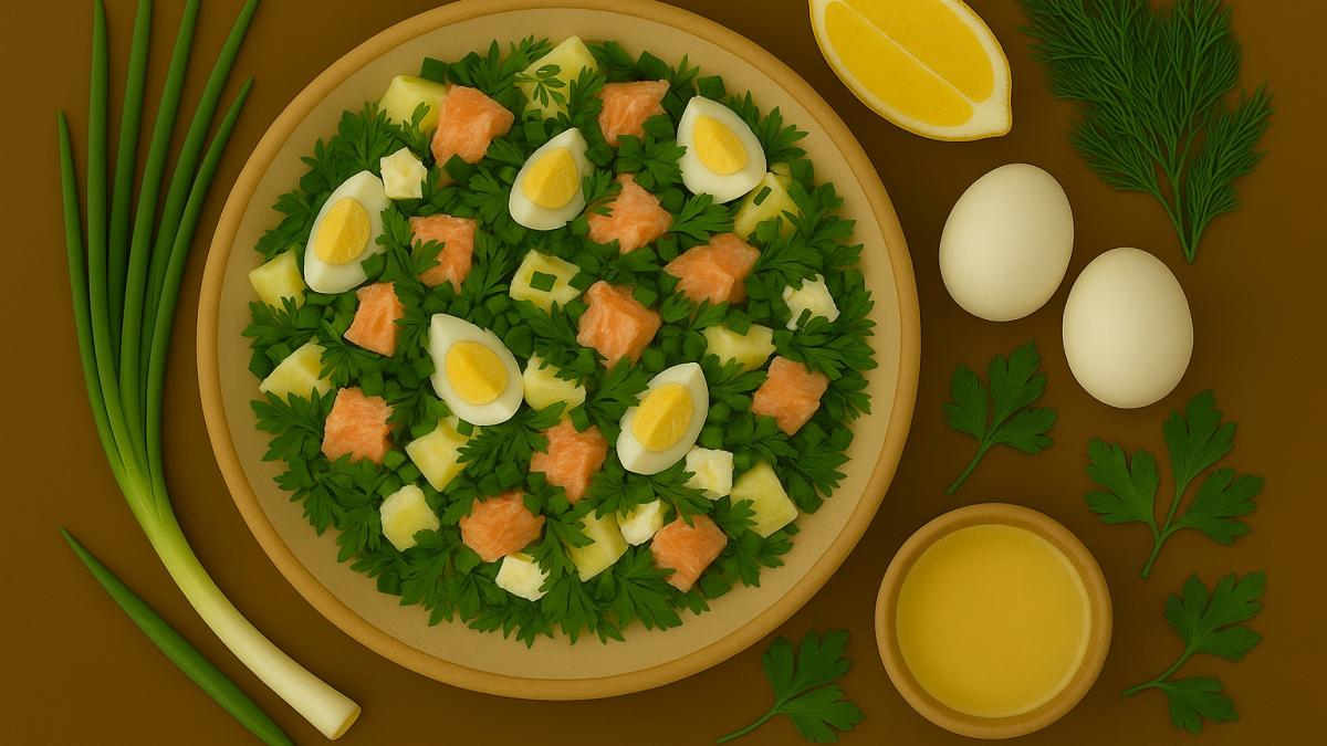 Корякский салат из рыбы и зелени