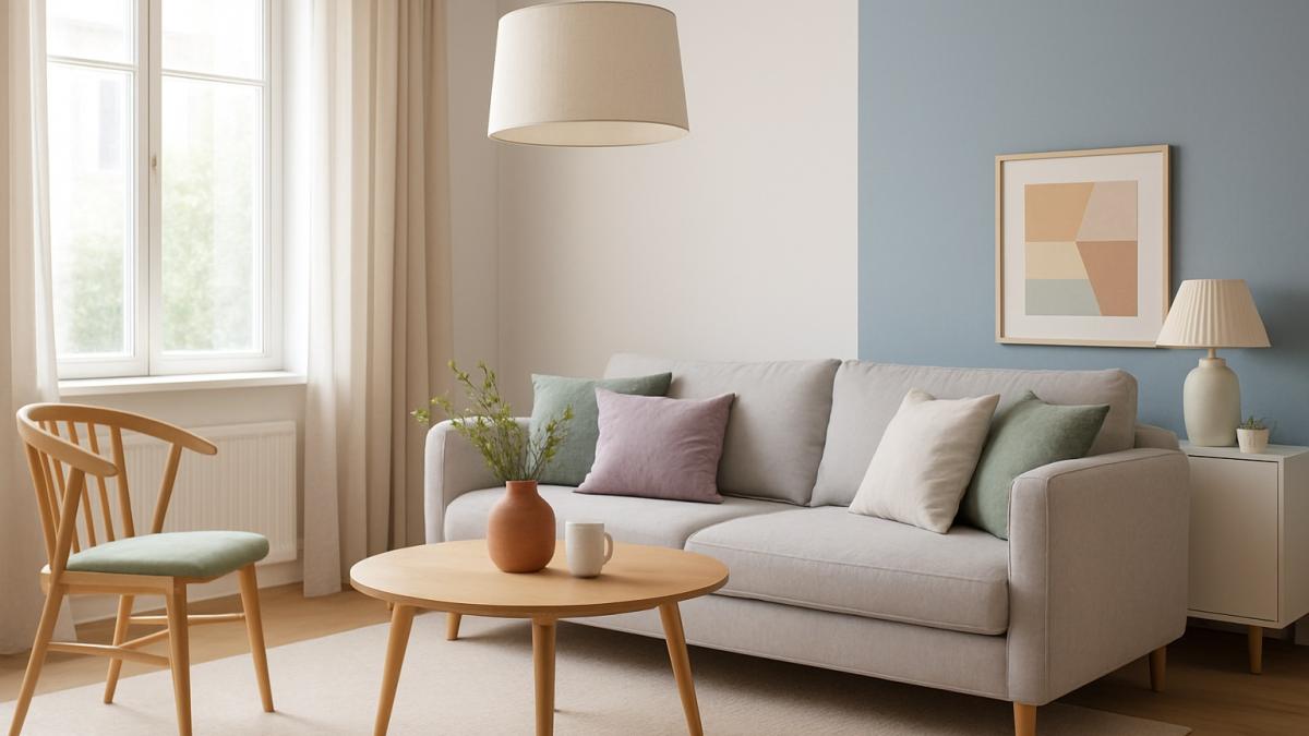 Уютная гостиная в постельных тонах