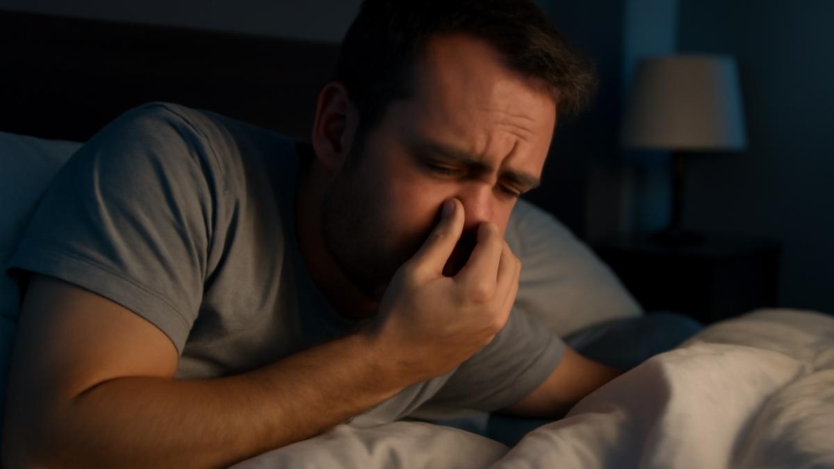 Мужчина с заложенным носом ночью