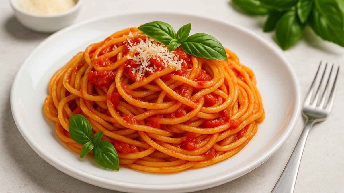 Паста с томатами и базиликом