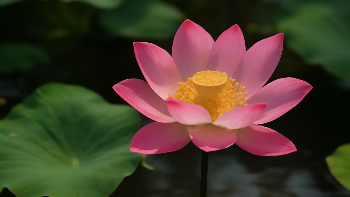 Розовый лотос на пруду