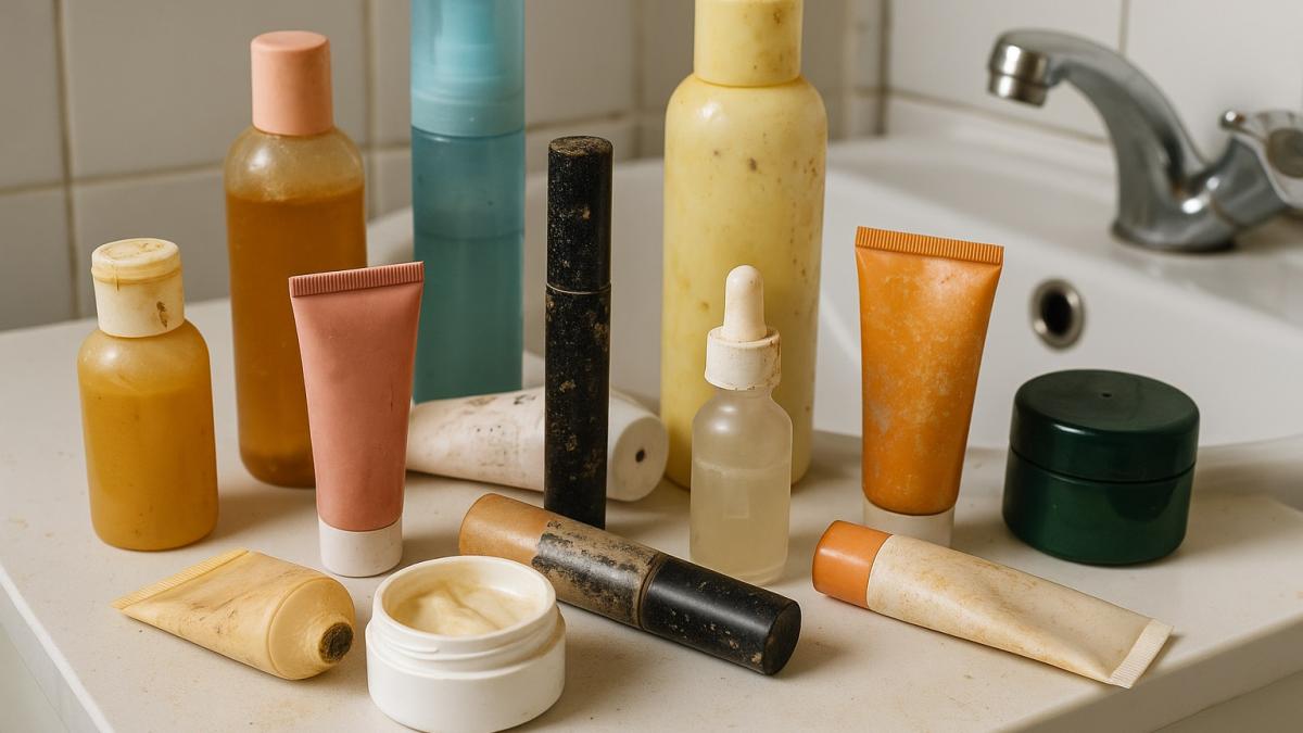 Грязные и потёртые баночки с косметикой