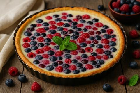 Пирог с ягодами и сметанной заливкой