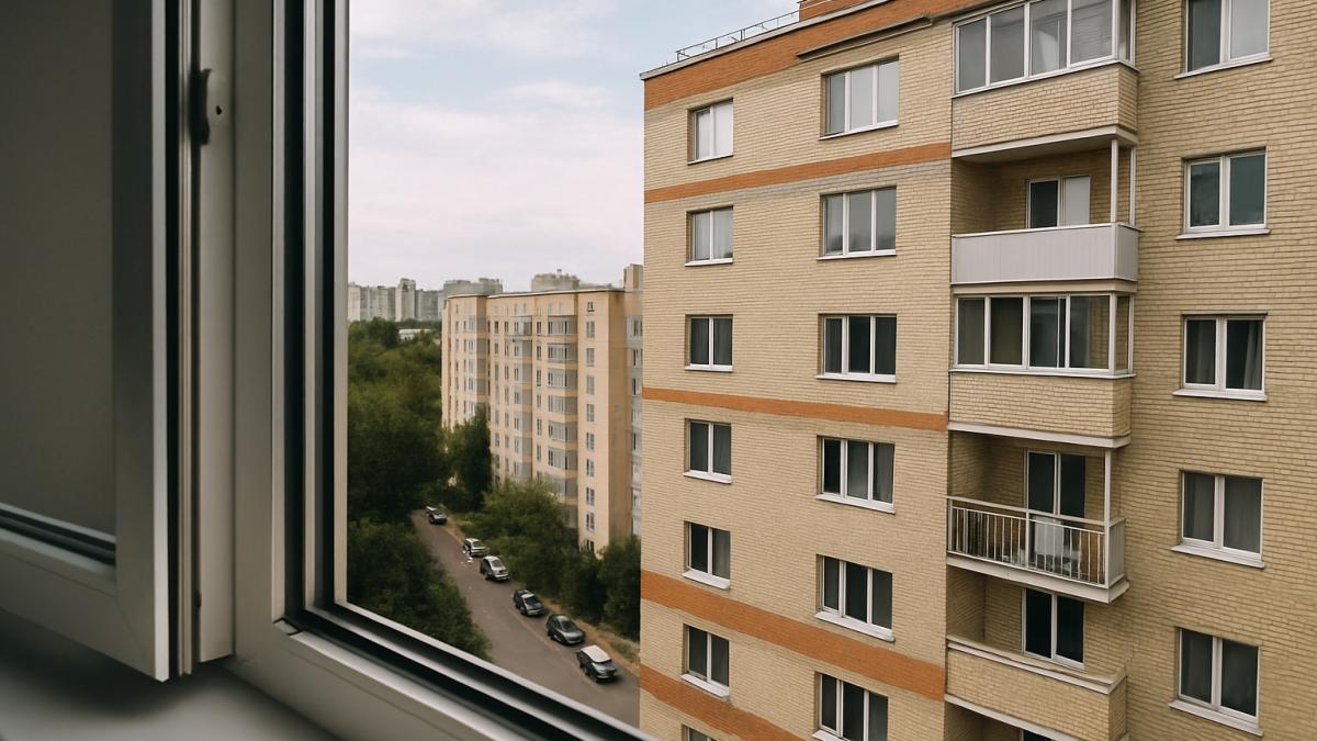 вид из окна на многоэтажку
