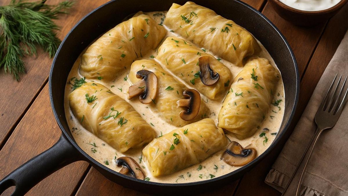 Голубцы с рисом и грибами в сметанном соусе Голубцы с рисом и грибами в сметанном соусе