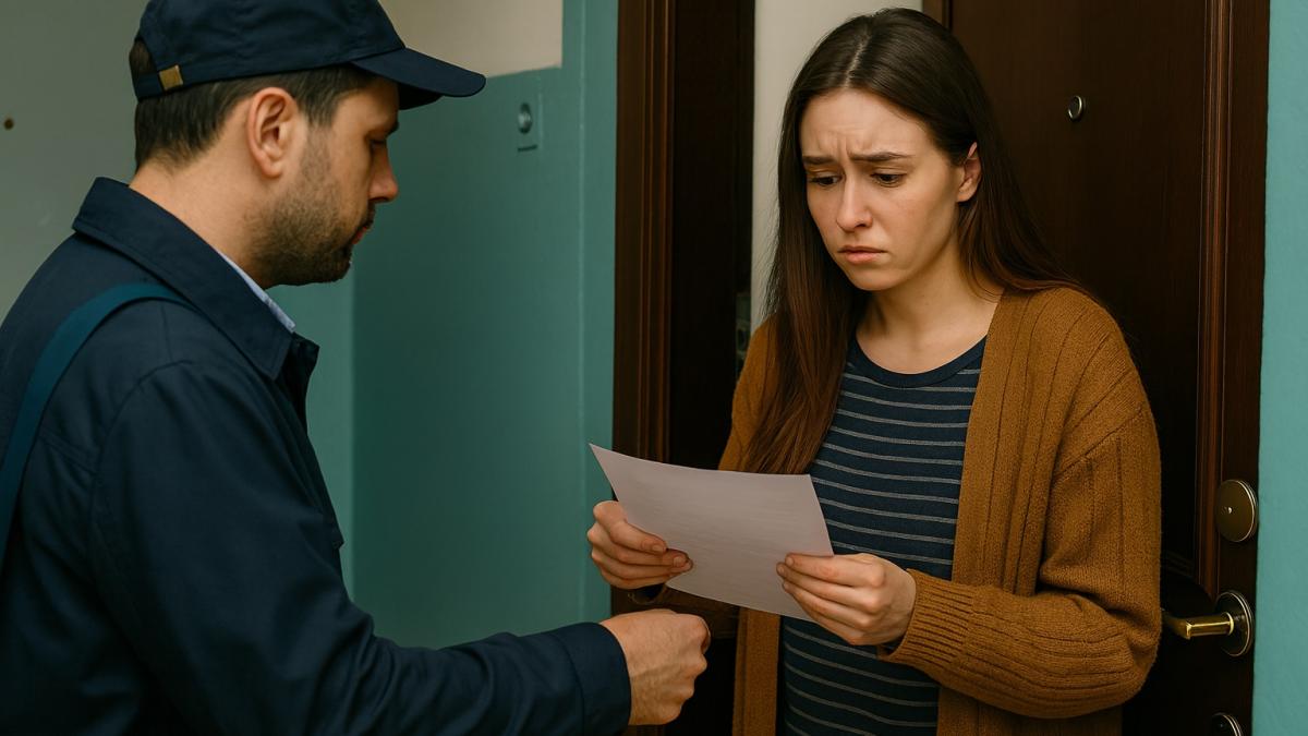 Женщина получает квитанцию