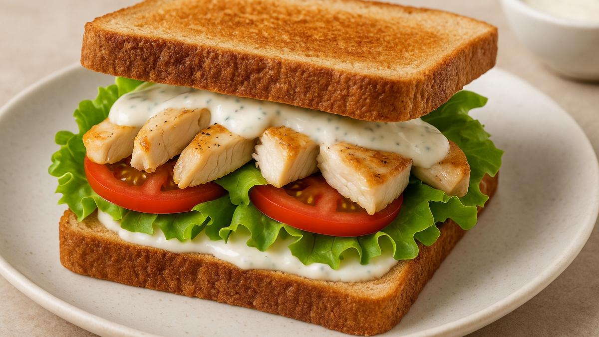 Сэндвич с курицей и йогуртовым соусом Сэндвич с курицей и йогуртовым соусом