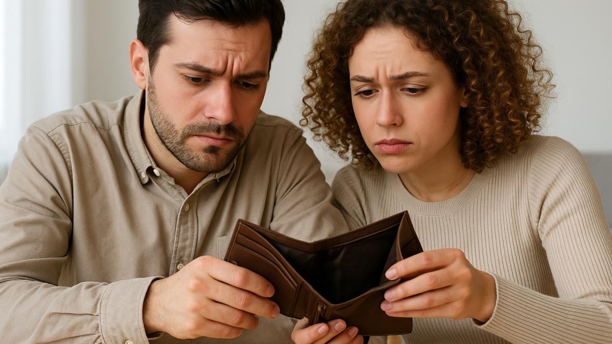 Пара смотрит в кошелек