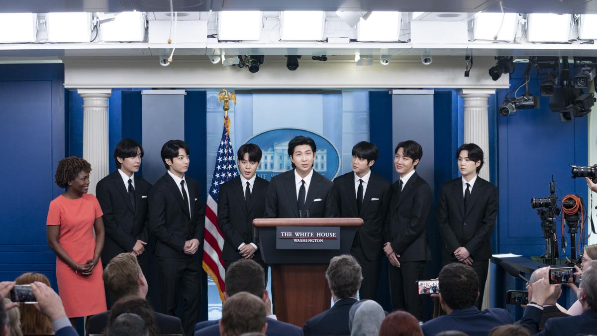 BTS and Karine Jean-Pierre during a White House press conference May 31, 2022