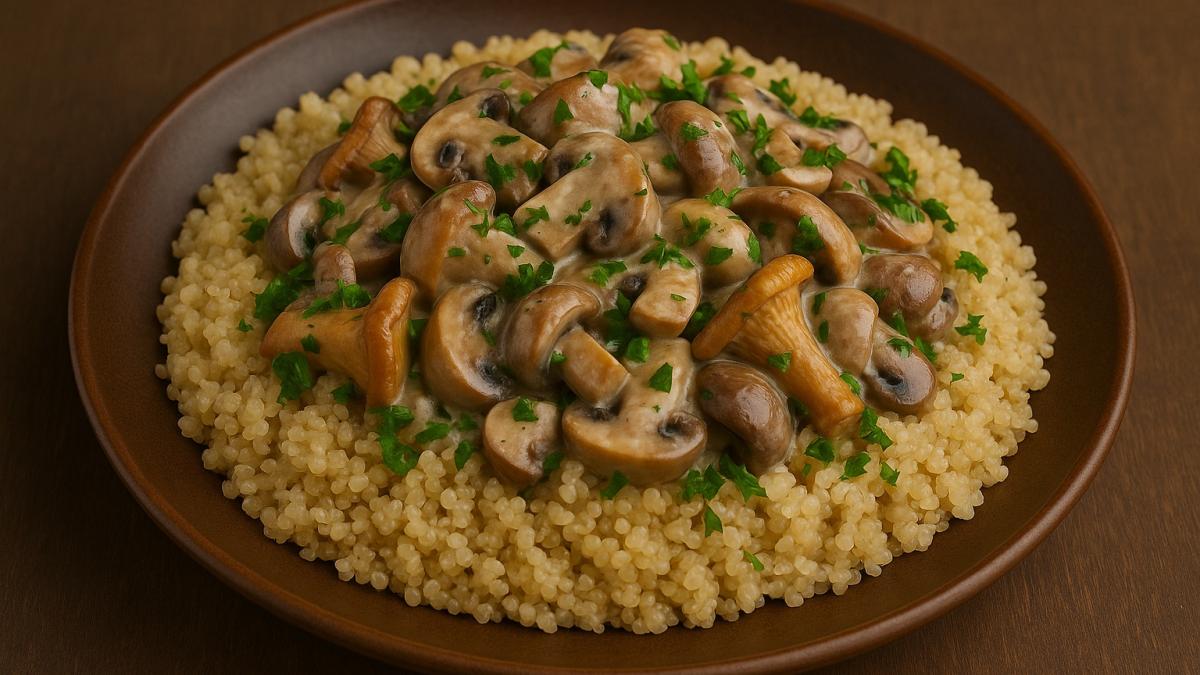 Киноа с грибами и сметаной