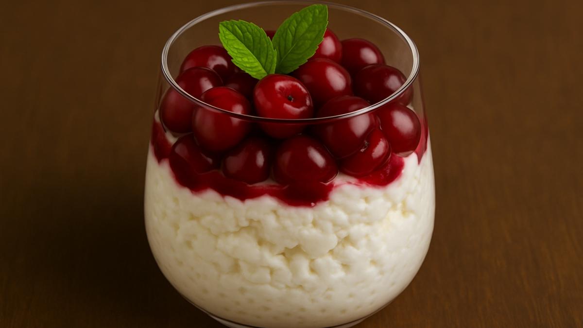 Десерт из творога, вишни и сахара