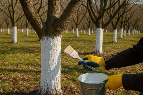 Зимняя побелка защищает кору деревьев от солнечных ожогов — Огород