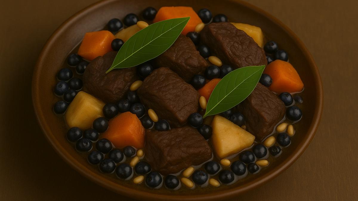 Оленье рагу с черникой и кедровыми орехами