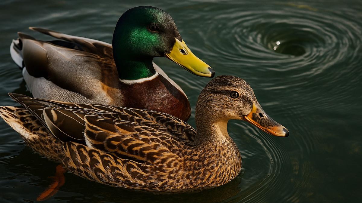 Пара крякв на воде