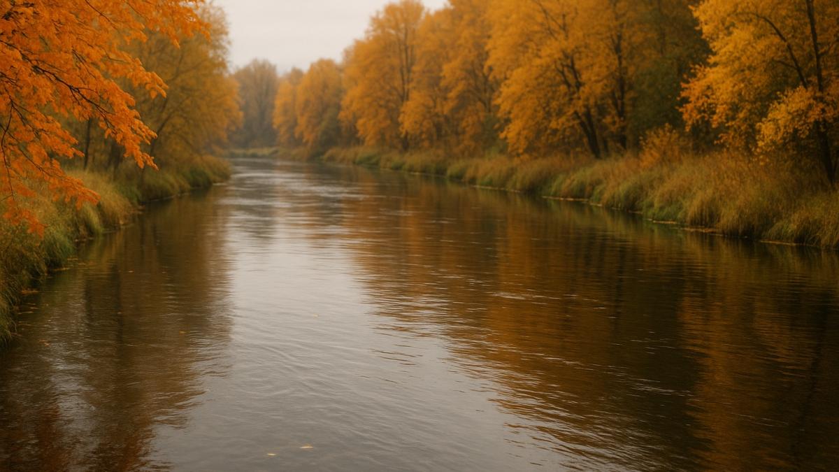 Осенняя река и отражения деревьев