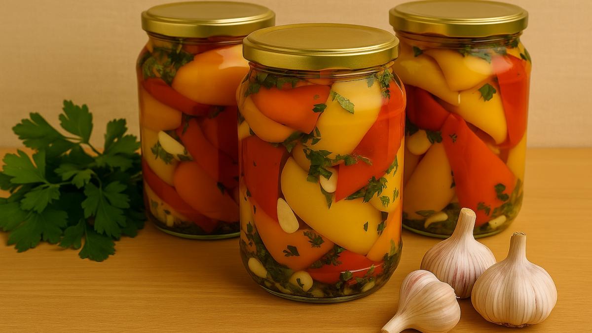 Перцы в маринаде с чесноком и зеленью