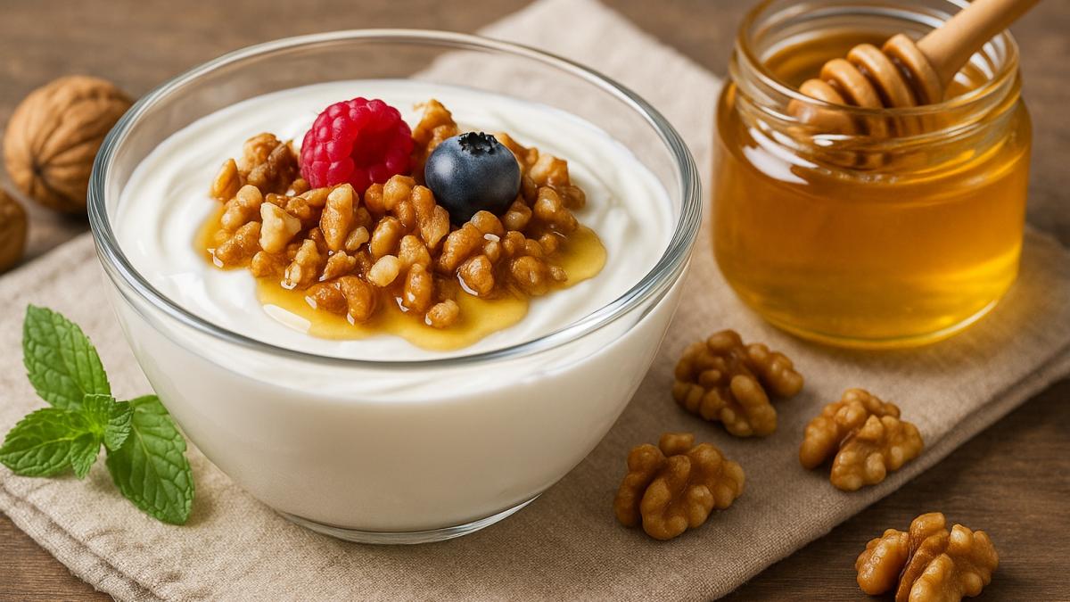 Греческий йогурт с орехами и мёдом Греческий йогурт с орехами и мёдом