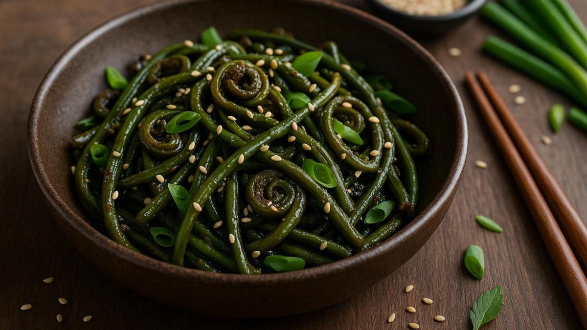 Салат из папоротника с кунжутом