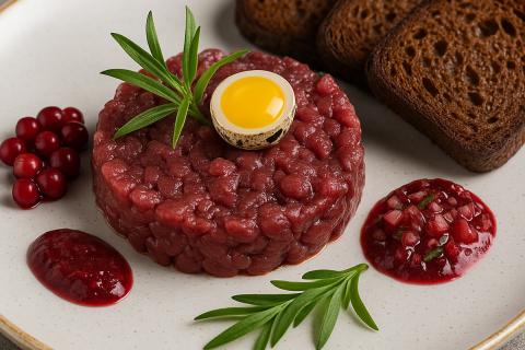 Рецепт тартара из лося с клюквой и горчичной заправкой — блюдо северной кухни
