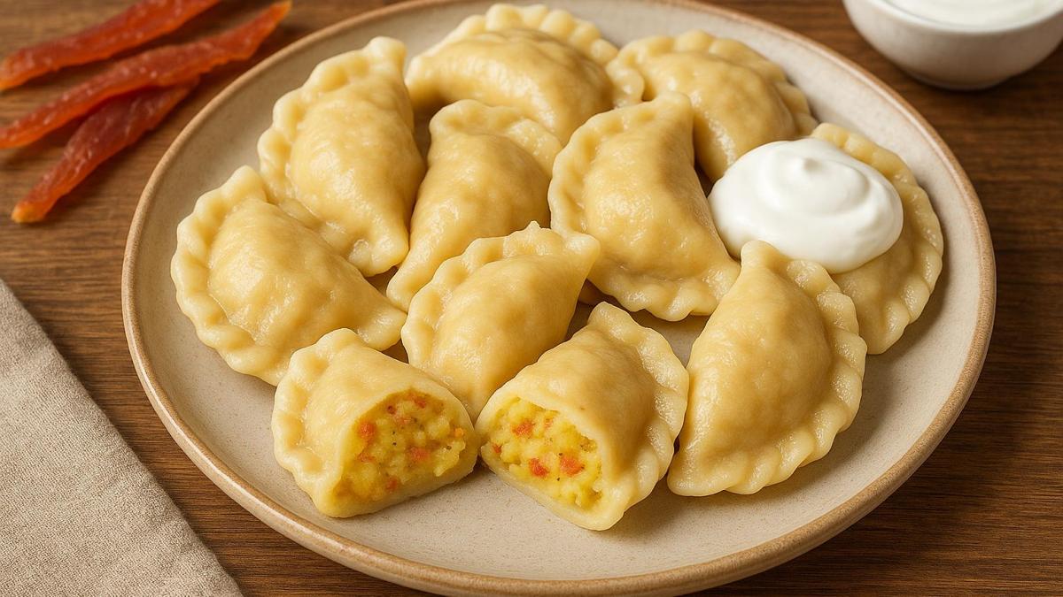 Вареники с картофелем и сушёным лососем