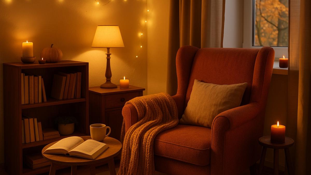 Уютный уголок для чтения осенью Уютный уголок для чтения осенью