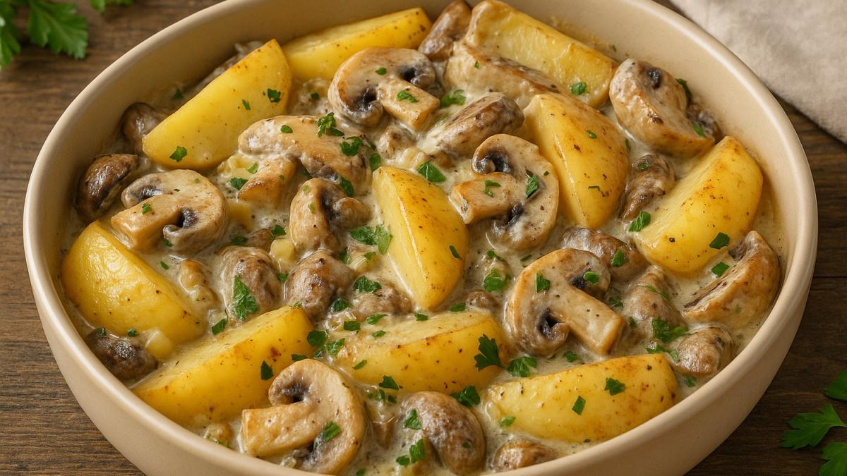 Картофель с грибами в сметанном соусе