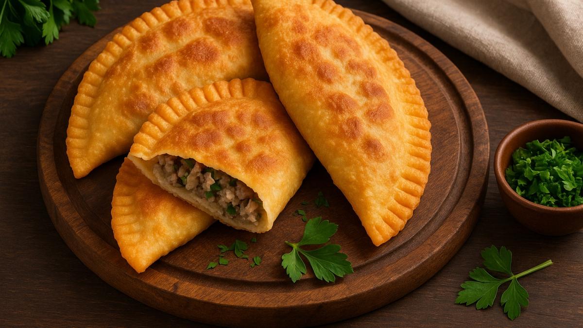 Чебуреки с мясом и зеленью Чебуреки с мясом и зеленью