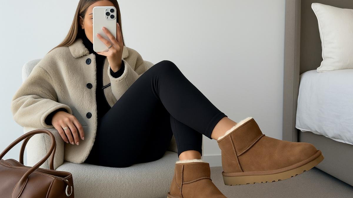 Девушка в коротких уггах и пальто