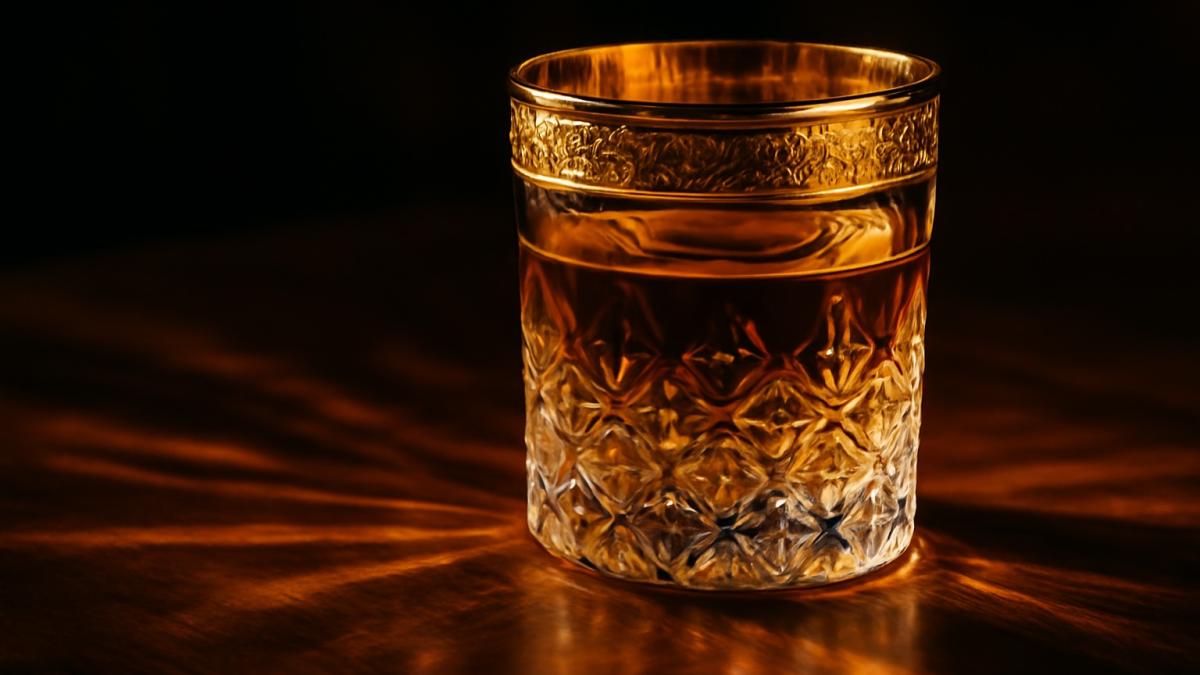 Дорогой хрустальный стакан с золотой оправой Дорогой хрустальный стакан с золотой оправой