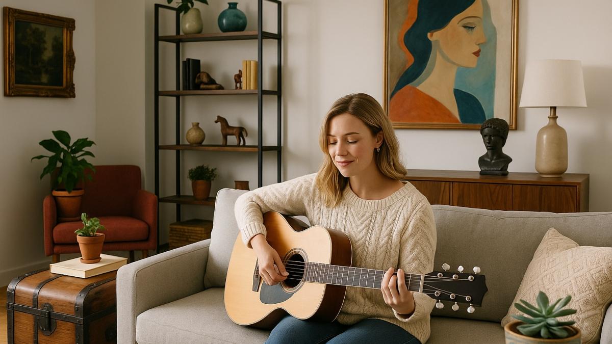 уютная гостиная с гитарой