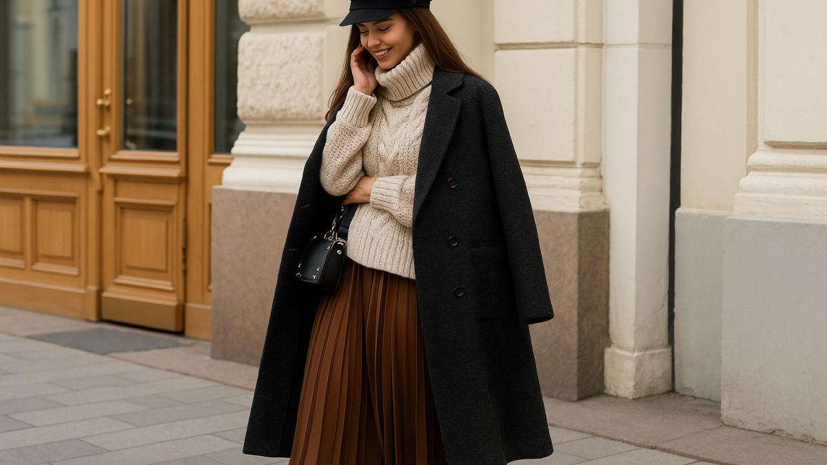 Девушка в пальто и юбке