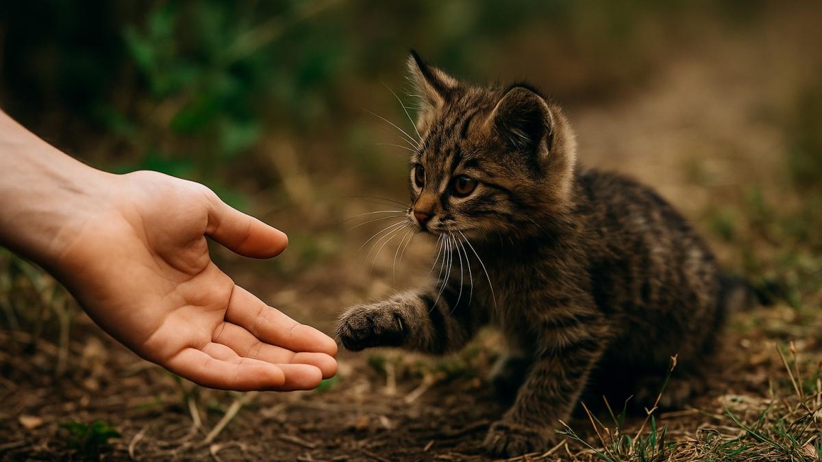 Приручение дикого котёнка