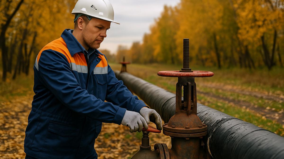 рабочий у трубы