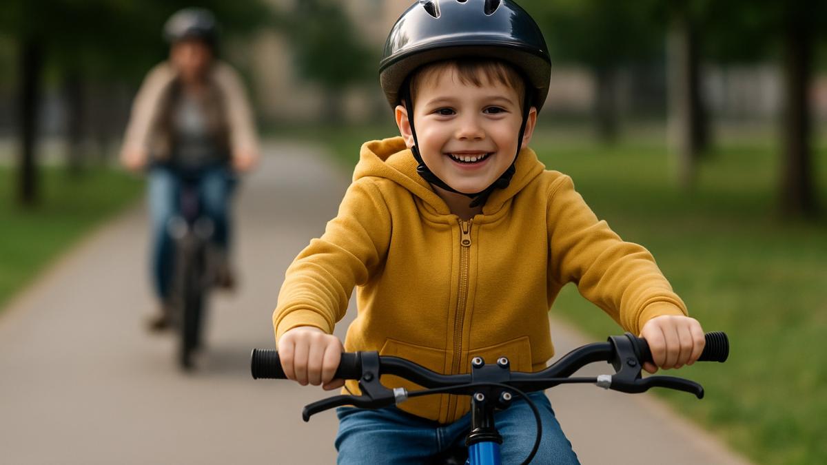 Ребёнок катается на велосипеде