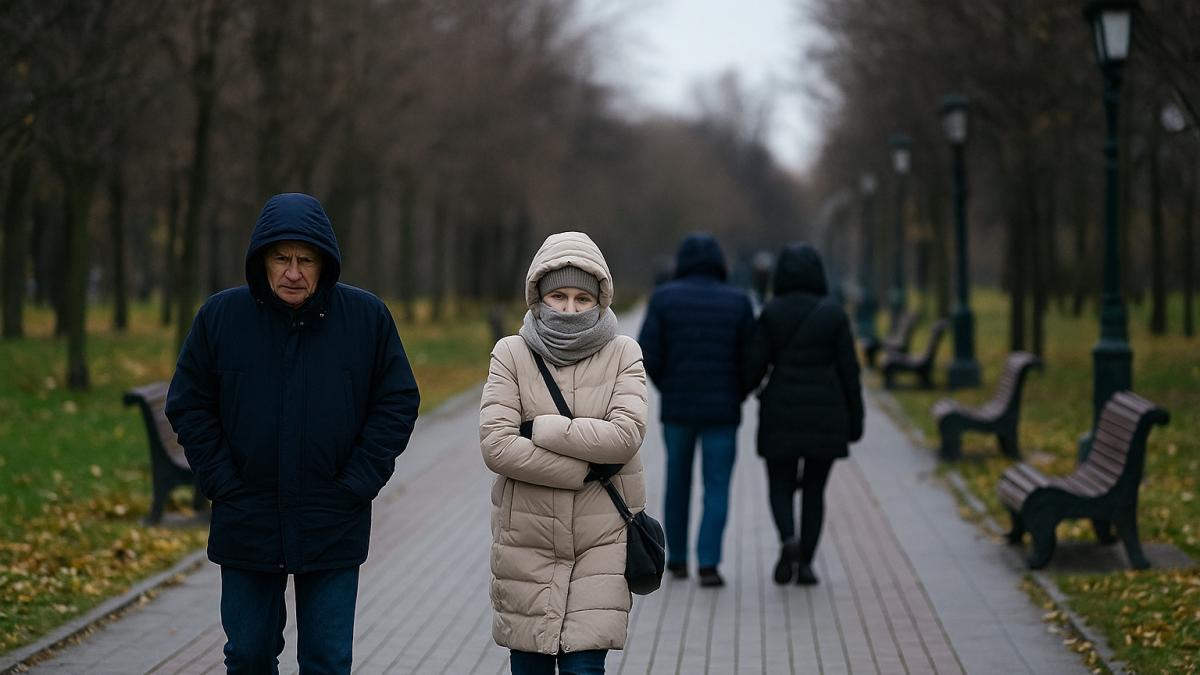 Люди в московском парке в холод Люди в московском парке в холод