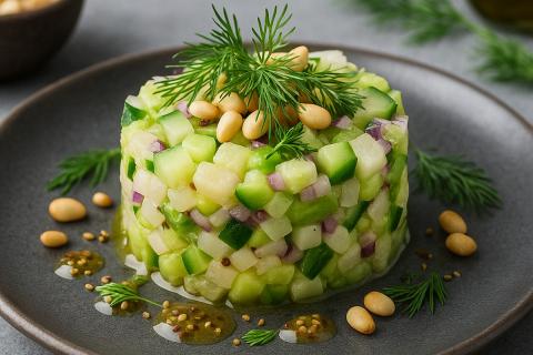 Рецепт тартара с квашеной репой, огурцом и маслом — блюдо без глютена и молочных продуктов