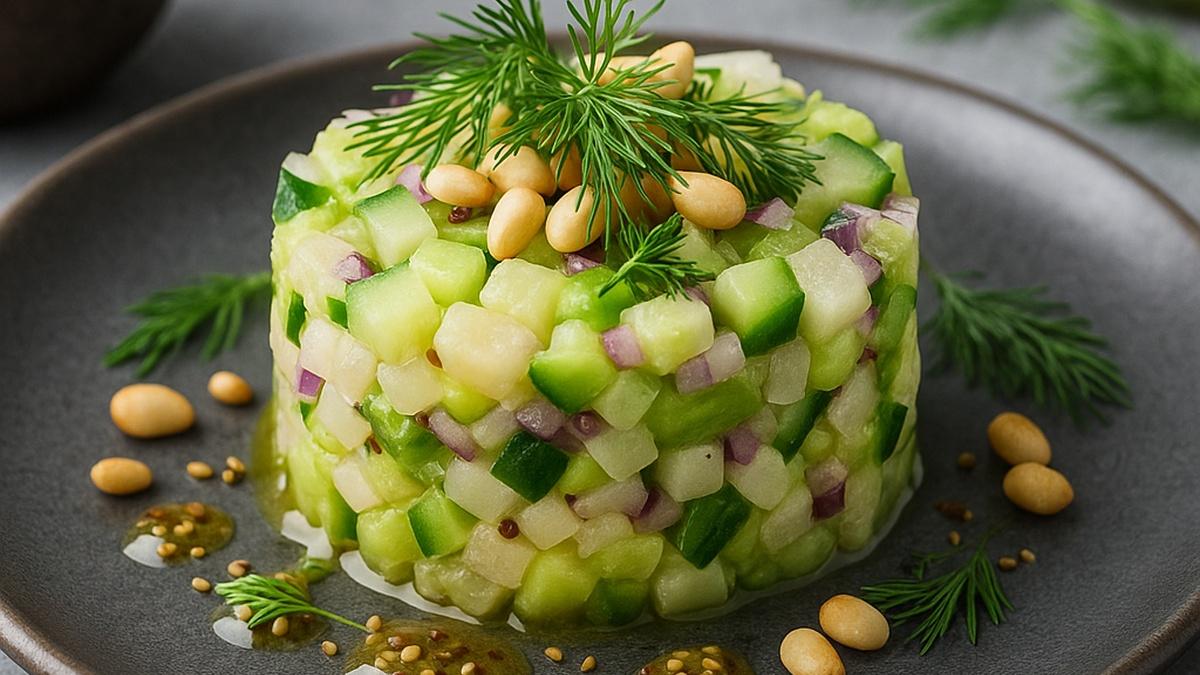 Вегетарианский тартар с квашеной репой и укропом