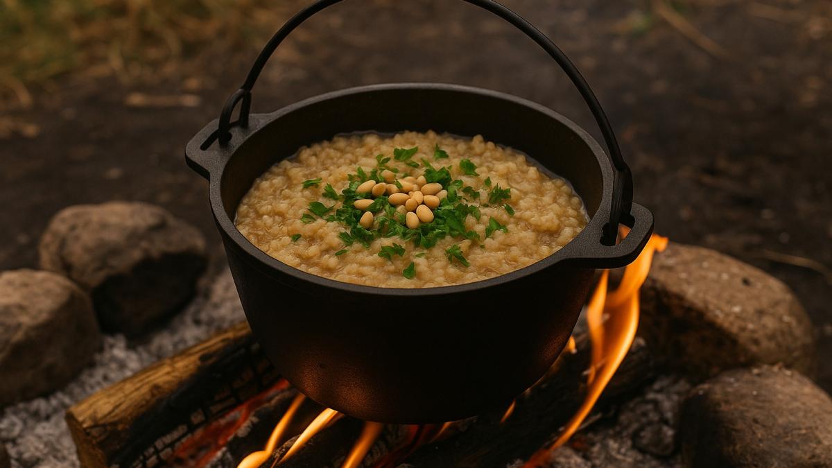 Каша на костре с кедровыми орехами