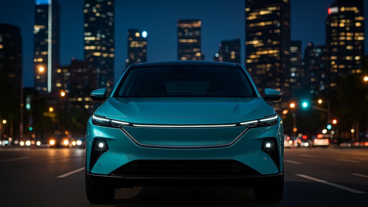 Электрокар на фоне ночного города