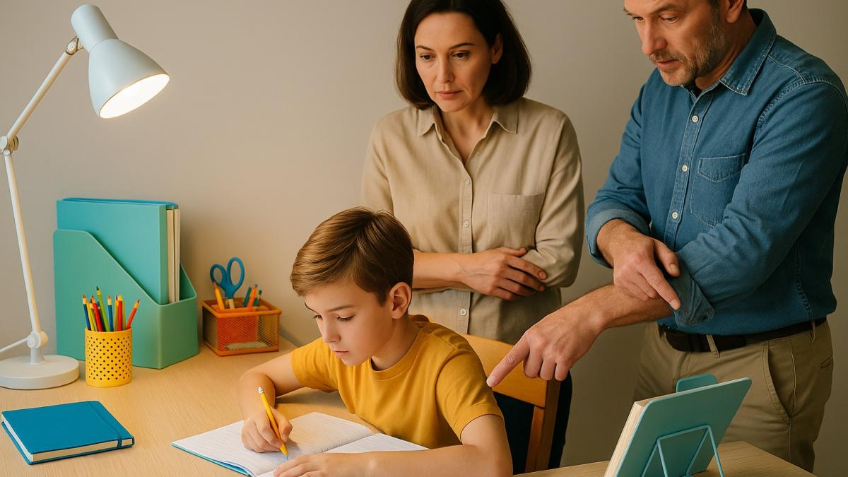 Родители помогают ребёнку организовать рабочее место