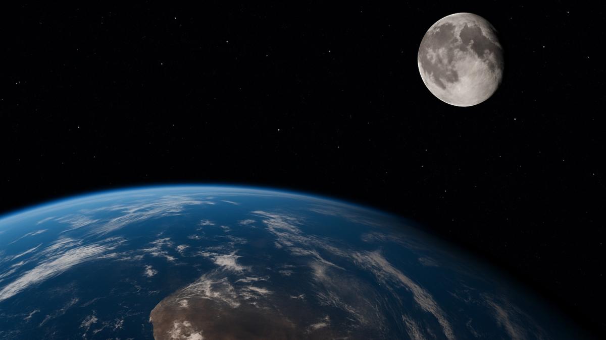 Луна и Земля в космосе