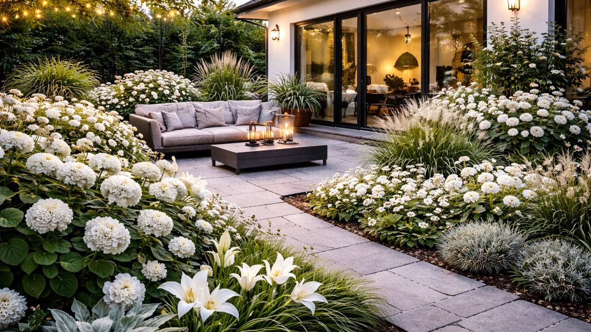 Уютный сад в белых оттенках