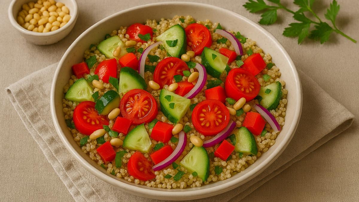 Салат из киноа с кедровыми орешками