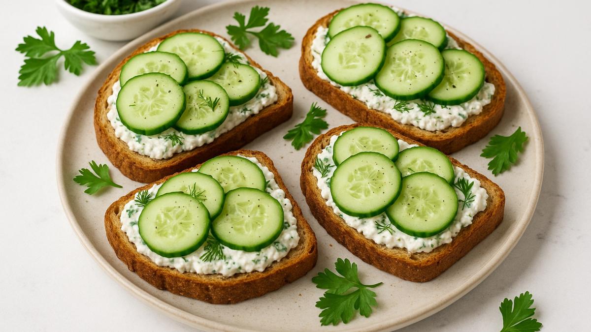 Тосты с творожным сыром и зеленью