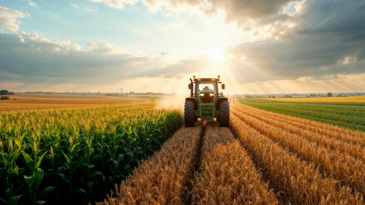 Грузовик, работающий в поле в солнечный день